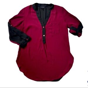 A. Byer Sheer Burgundy 1/4 Roll Sleeve Blouse NWOT